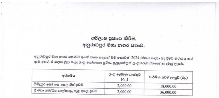 අභීලාෂ ප්‍රකාශ කිරීම – අනුරාධපුර මහා නගර සභාව